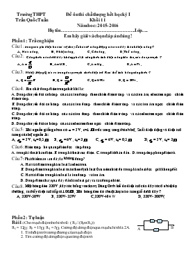 Khối 11 năm học 2015- 2016 trường THPT đề ôn thi chất lượng hết học kỳ I Trần Quốc Tuấn